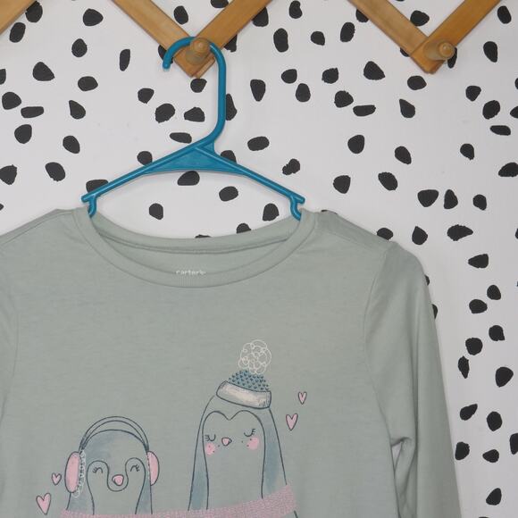 Carter’s Green Penguin Graphic Girls Long Sleeve T-Shirt - Picture 2 of 7